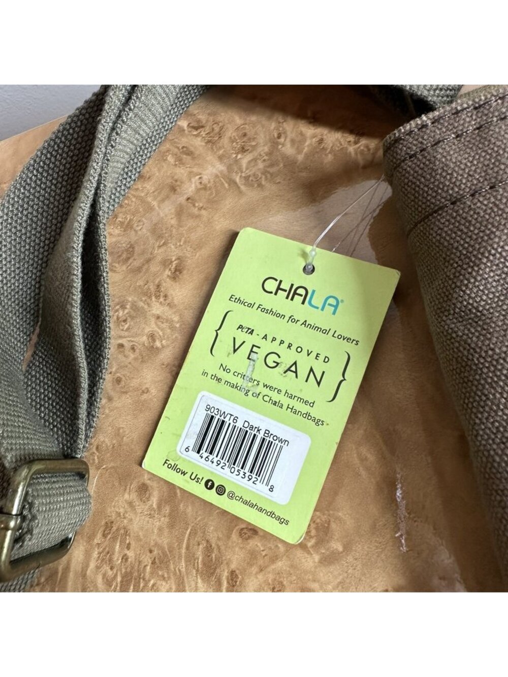 Chala Dog Paw Canvas Crossbody Bag NWT Brown Green Vegan Messenger Purse - Picture 4 of 8